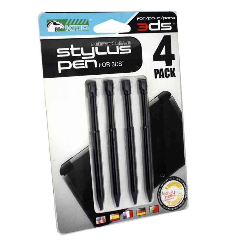 3DS Retractable Stylus 4 Pack Pen Set - Aluminum Black